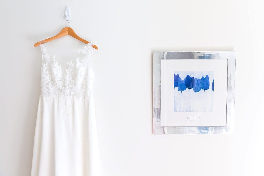 Detail of wedding dress and artwork