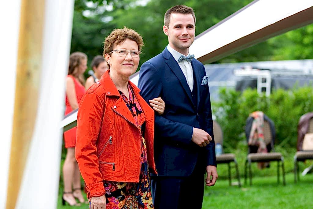 Groom with his mother at Belgium Garden Wedding