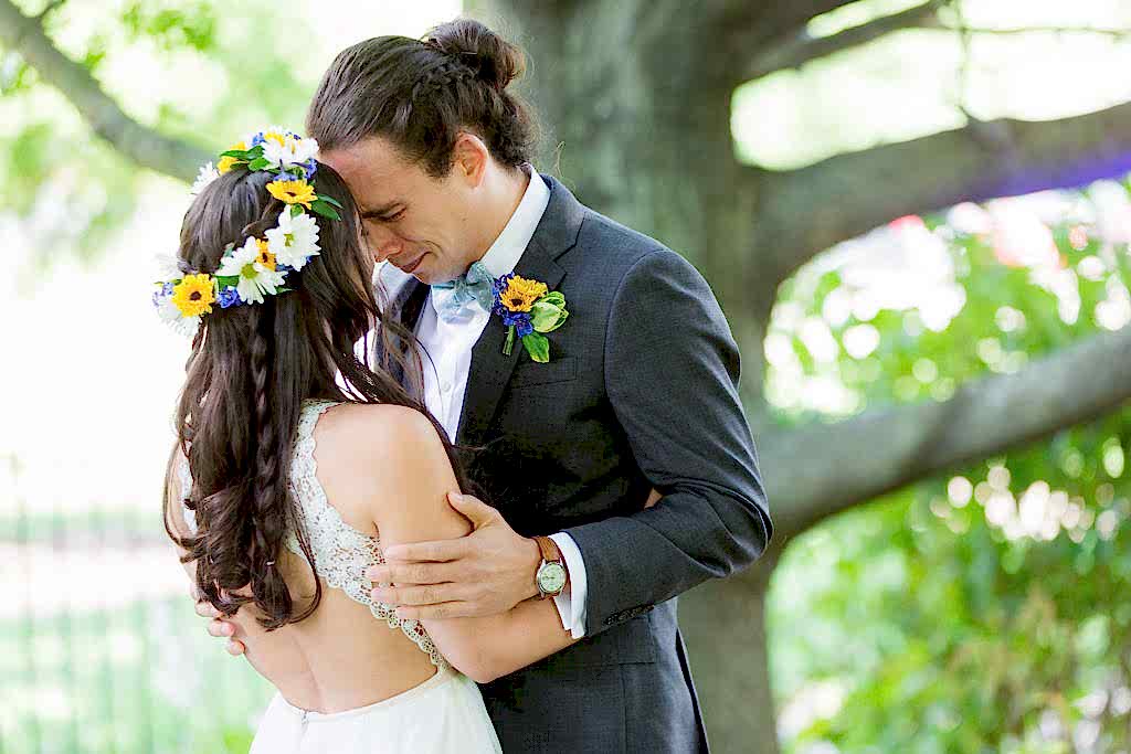 Bride and groom during outdoor wedding photoshoot