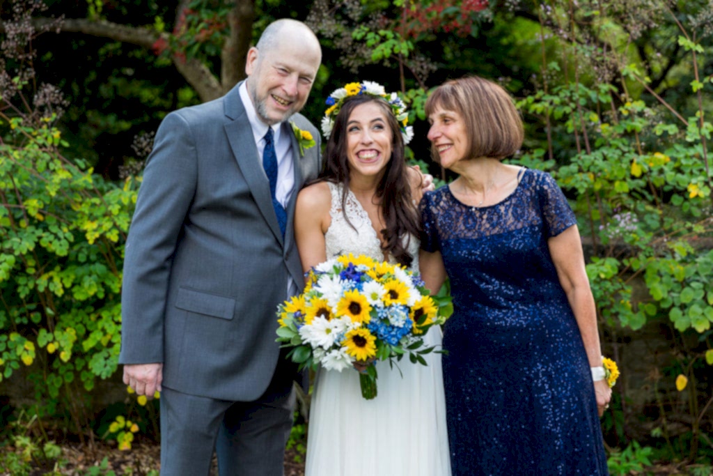 Bride with her parents at Phipps Conservatory Wedding