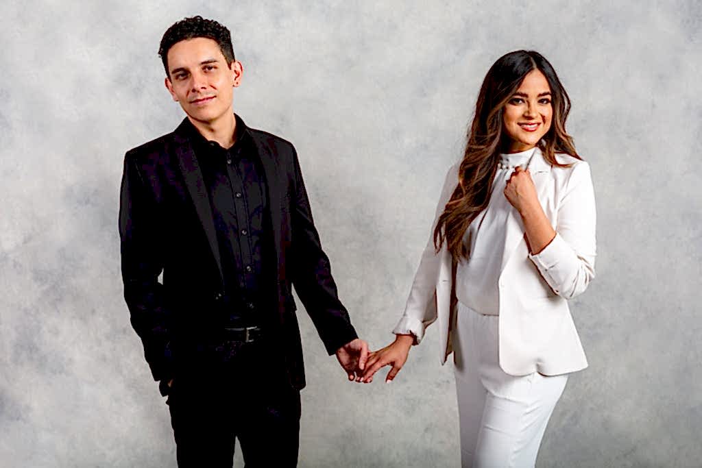 Couple during in-studio engagement session