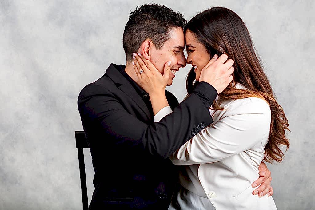 couple kissing during engagement session