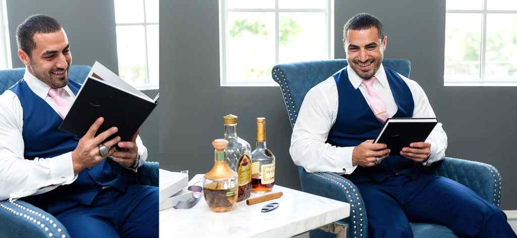 Groom in blue suit before wedding