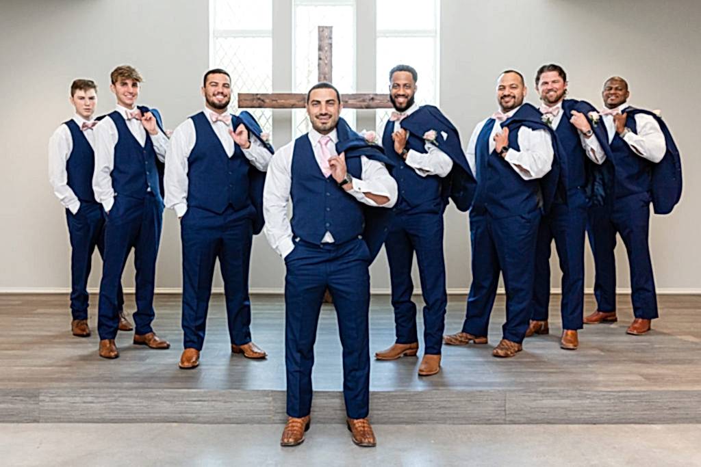 Elegant Montclair Venue Wedding groom with best men