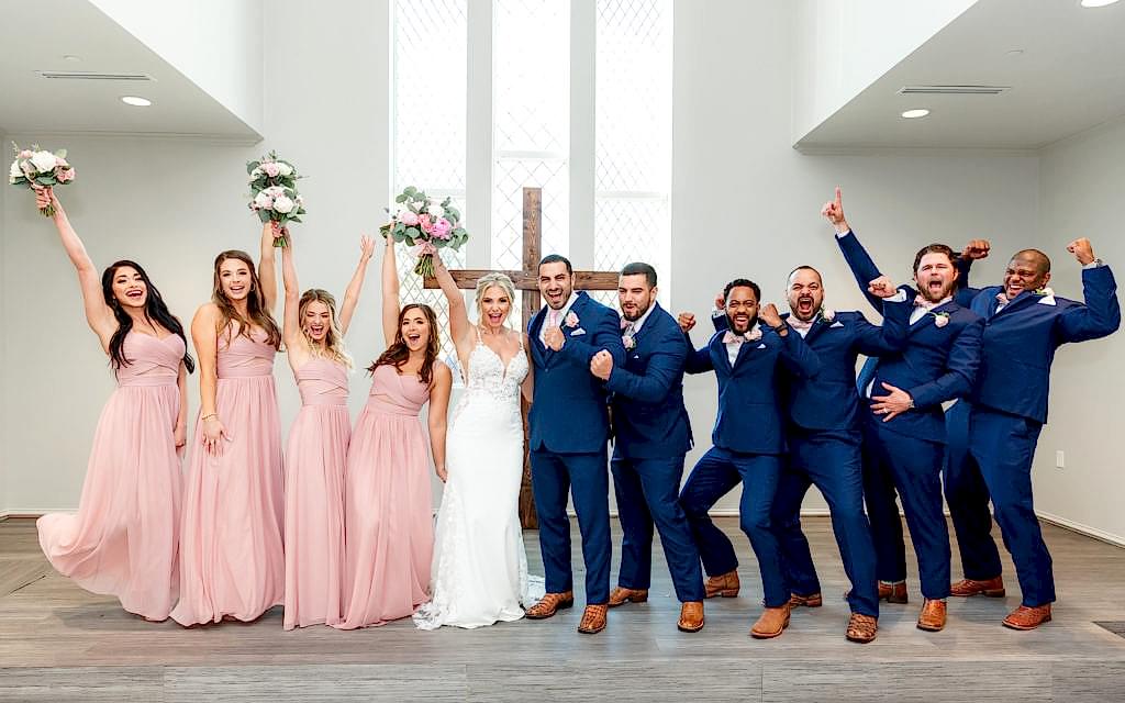 Wedding party celebrating