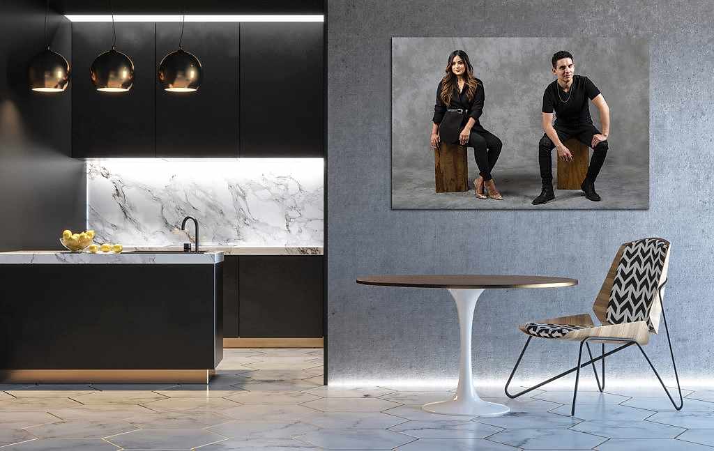 kitchen dining area wall with engagement photos