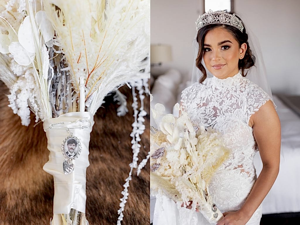 Malibu Estate Wedding bride with flower bouquet
