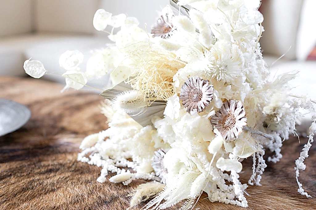 Malibu Estate Wedding flower bouquet closeup