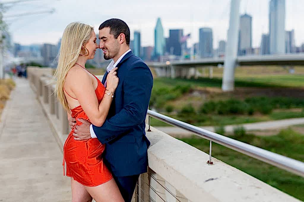 Couple during engagement photo session in Dallas