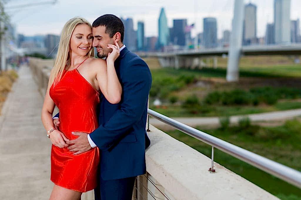 Engagement Session Photos in Downtown Dallas on Margaret Hunt Hill Bridge