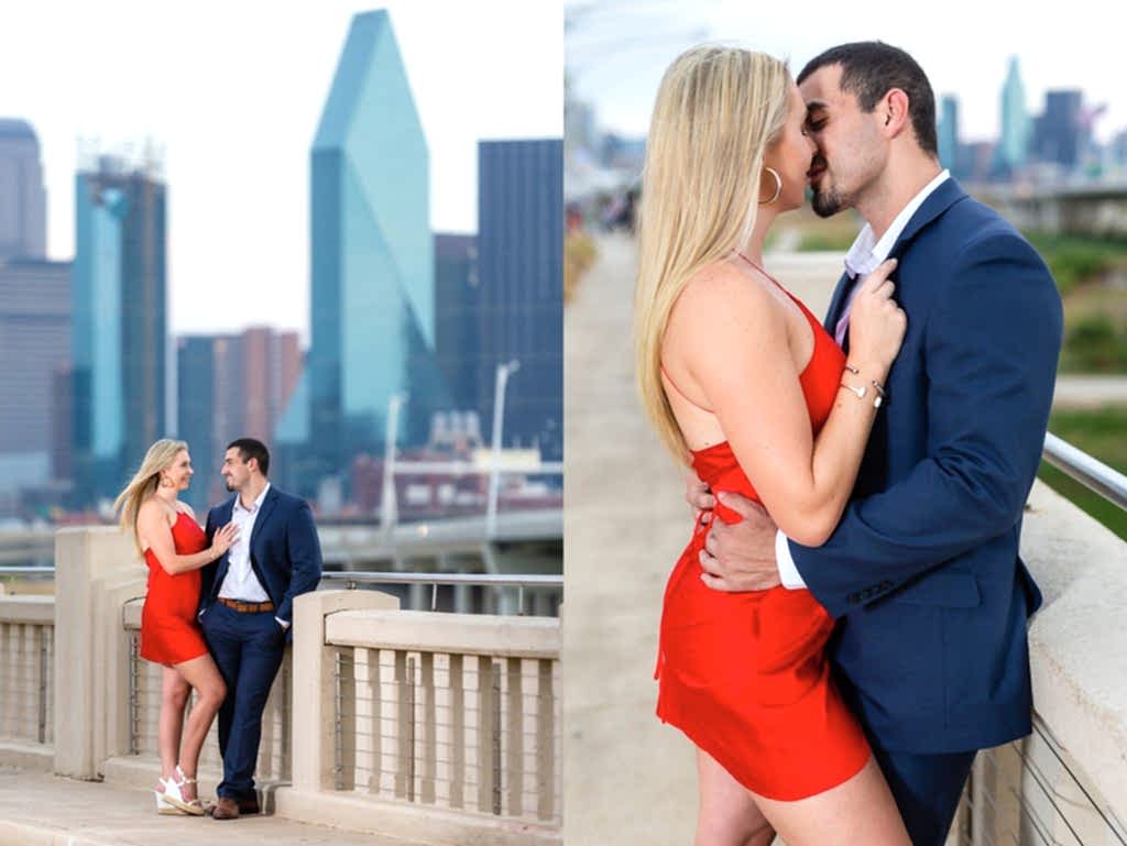 Couple kissing engagement session photos