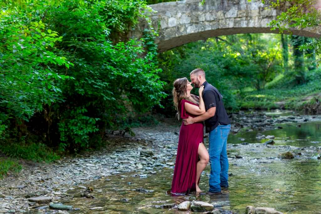 Couple posing during engagement photoshoot