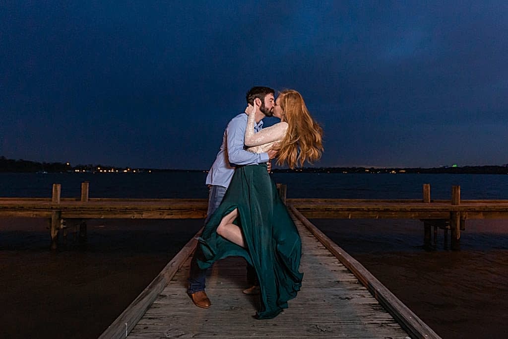 Night engagement photoshoot at White Rock Lake