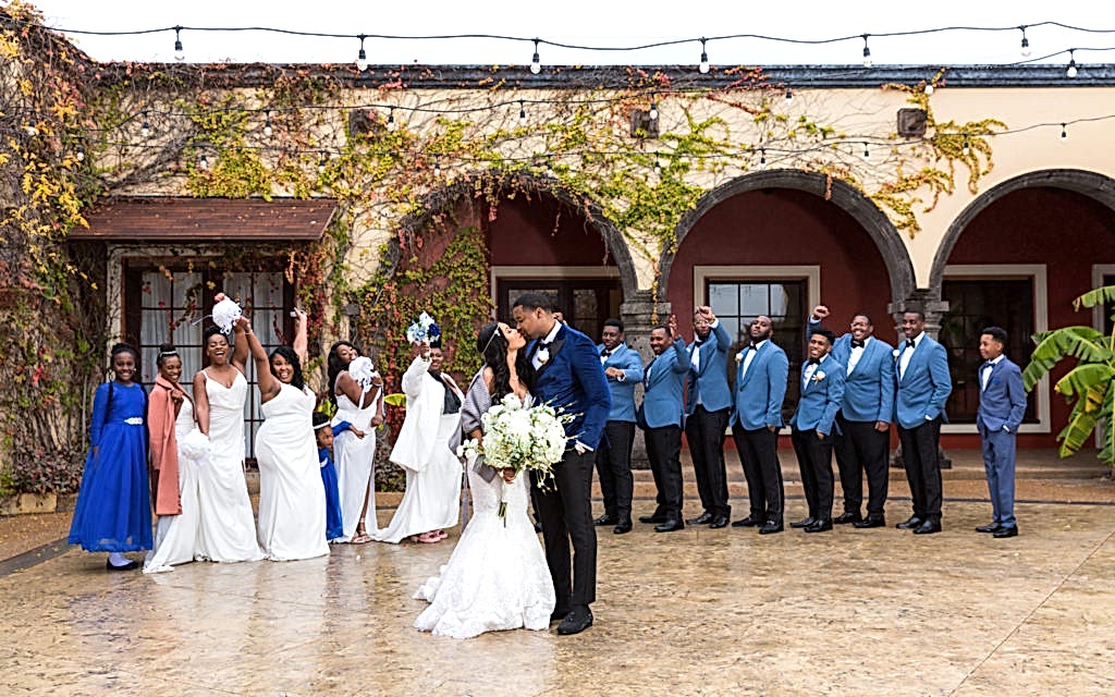 Bride and groom kissing