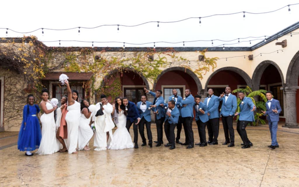 Bride and groom with bridesmaids and bestmen