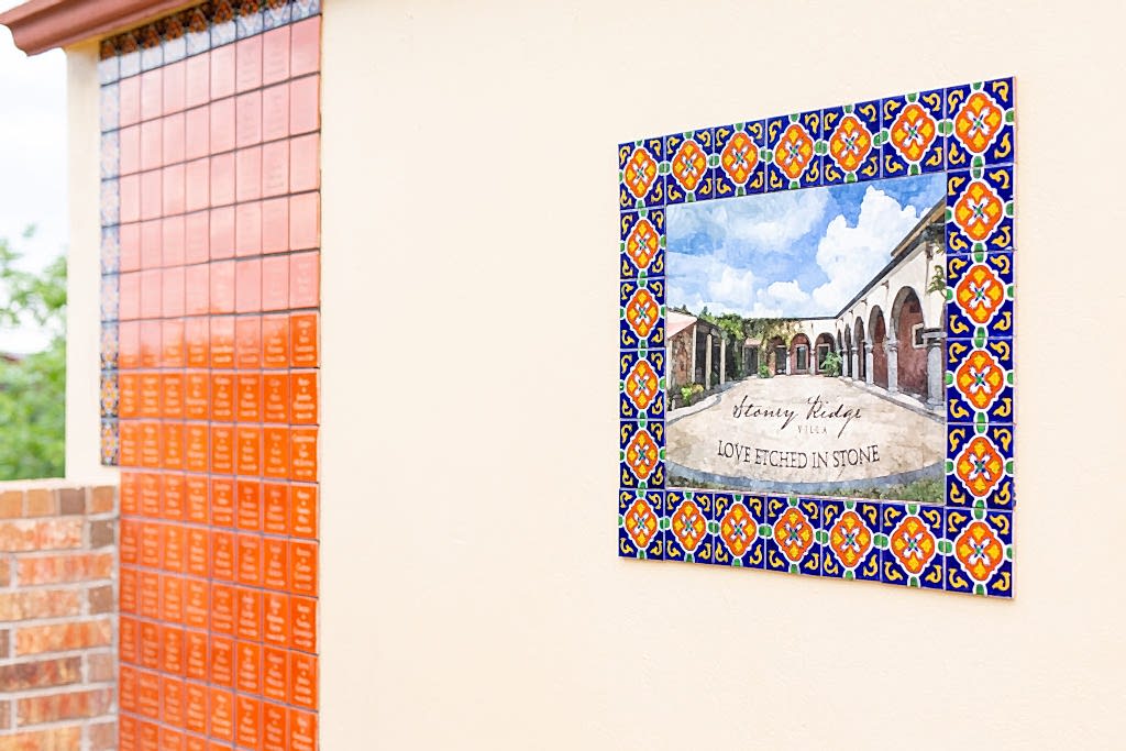 unique tiled wall at Stoney Ridge Villa wedding venue in azle tx