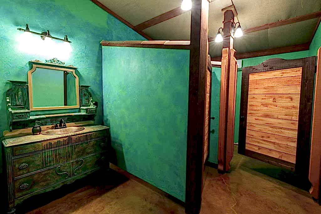 Bright colored restrooms