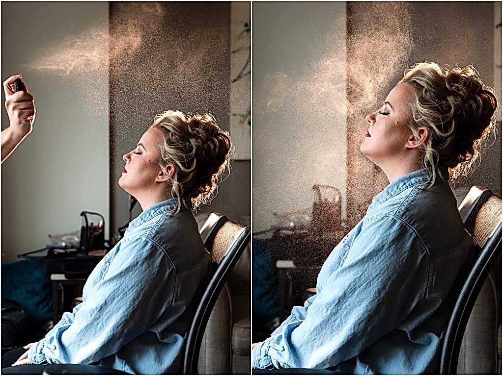 Backlit wedding hairspray looks like glitter on Dallas bride Callie captured by Dallas wedding photographer