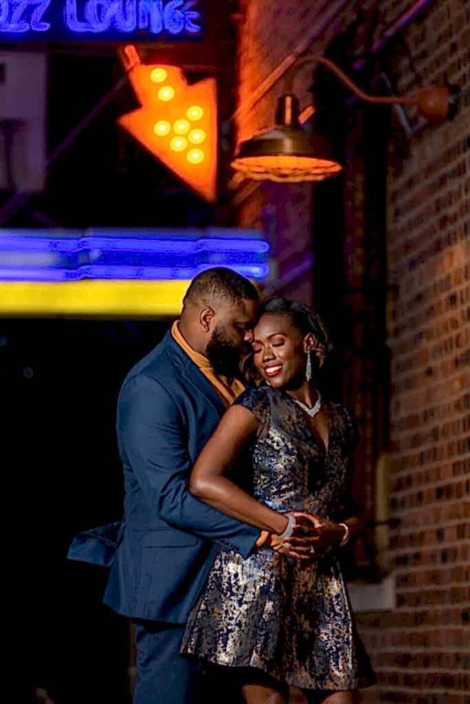 Fort Worth Sundance Square Engagement Portaits at night with Stefani Ciotti Photography