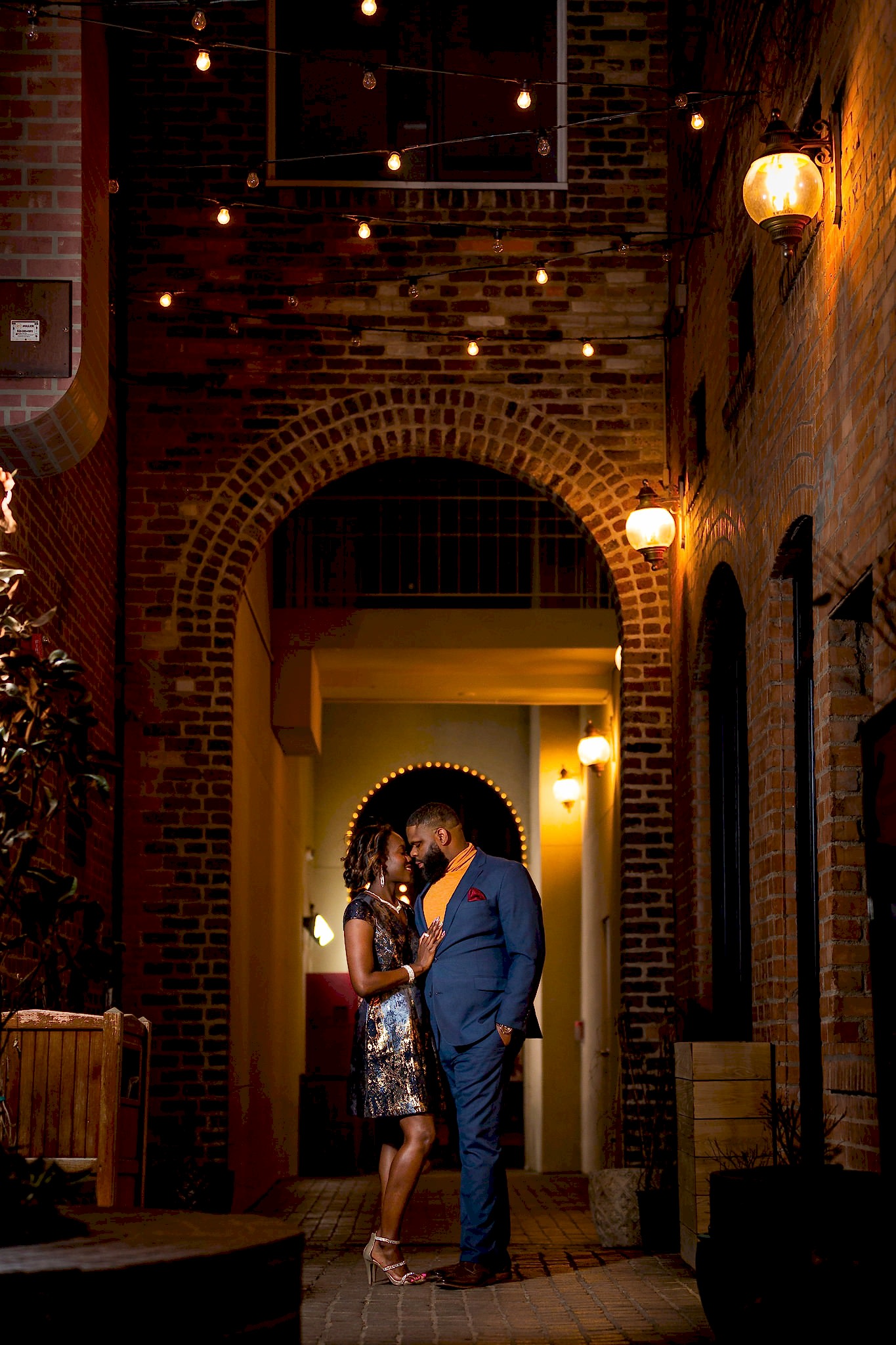 Nighttime Engagement Photos in Sundance Square Fort Worth Texas