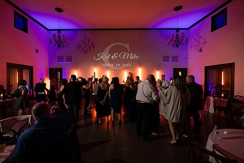 Azle TX wedding venue Stoney Ridge Villa reception colorful dance floor